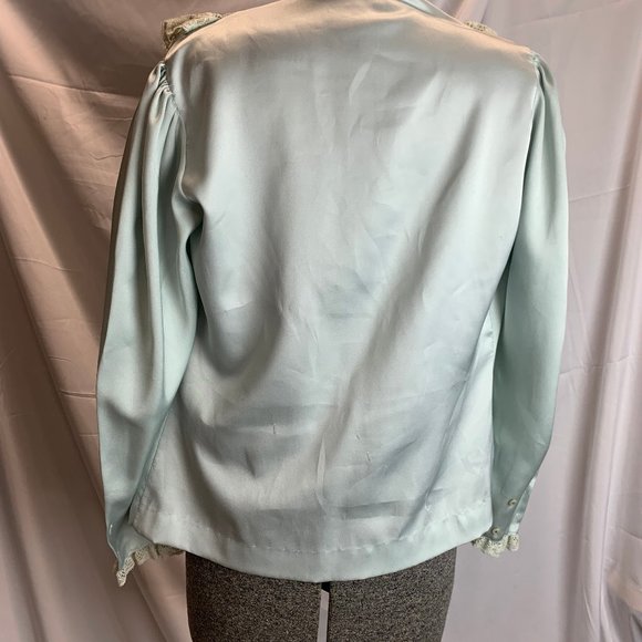Vintage MJ Concepts in Sportwear Baby Blue Button Down Blouse Size 5 Ruffle Neck - Picture 3 of 10